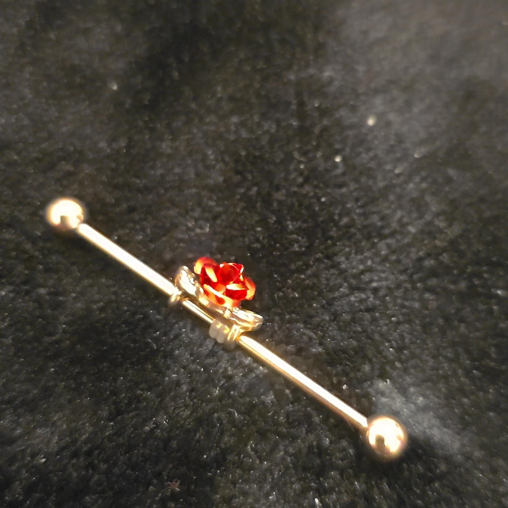 Red rose industrial earring